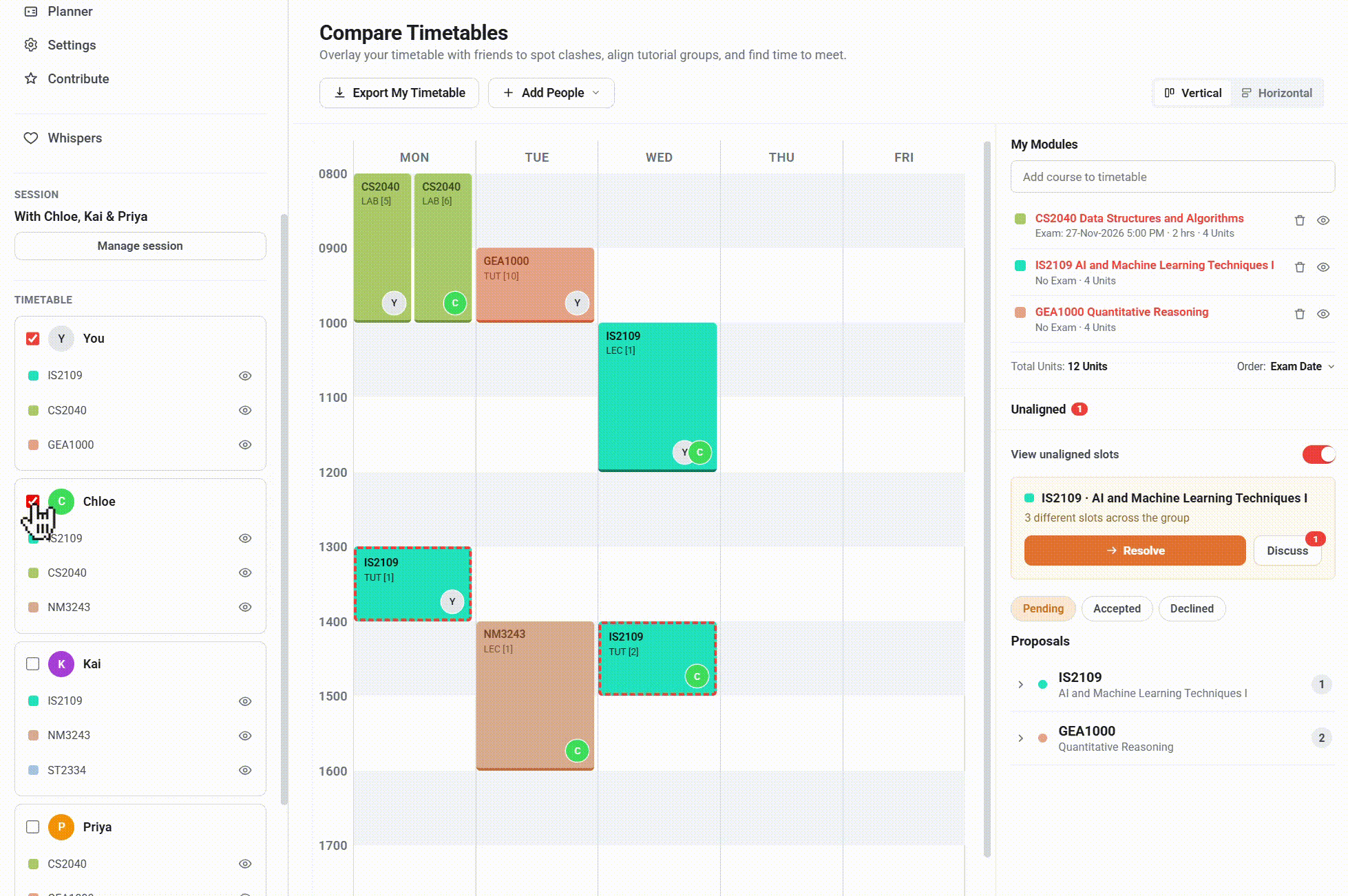 NUSMods+ collaborative timetable planning demo